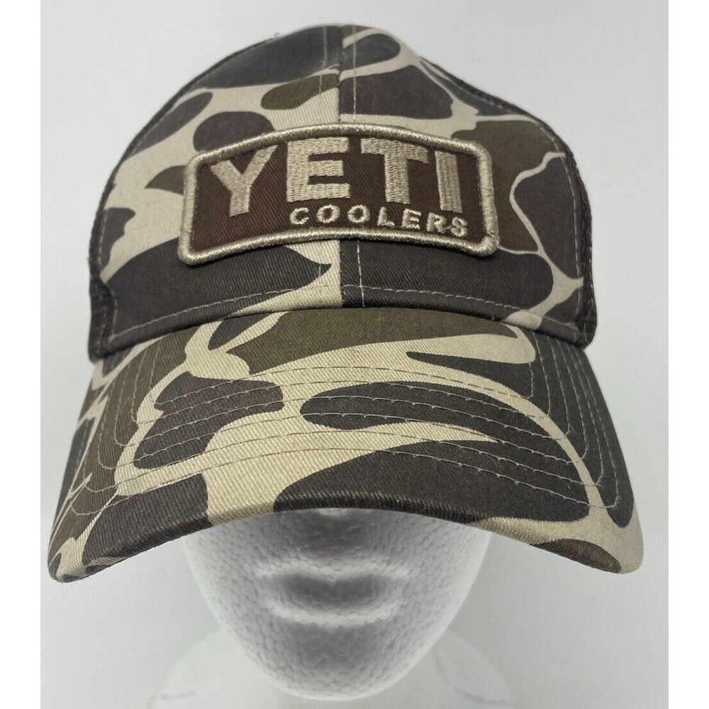 Yeti Coolers Brown Camo Patch Logo SnapBack Trucker Cap Mesh Back Adjustable